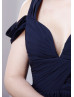 Cold Shoulder Navy Blue Chiffon Slit Long Prom Dress